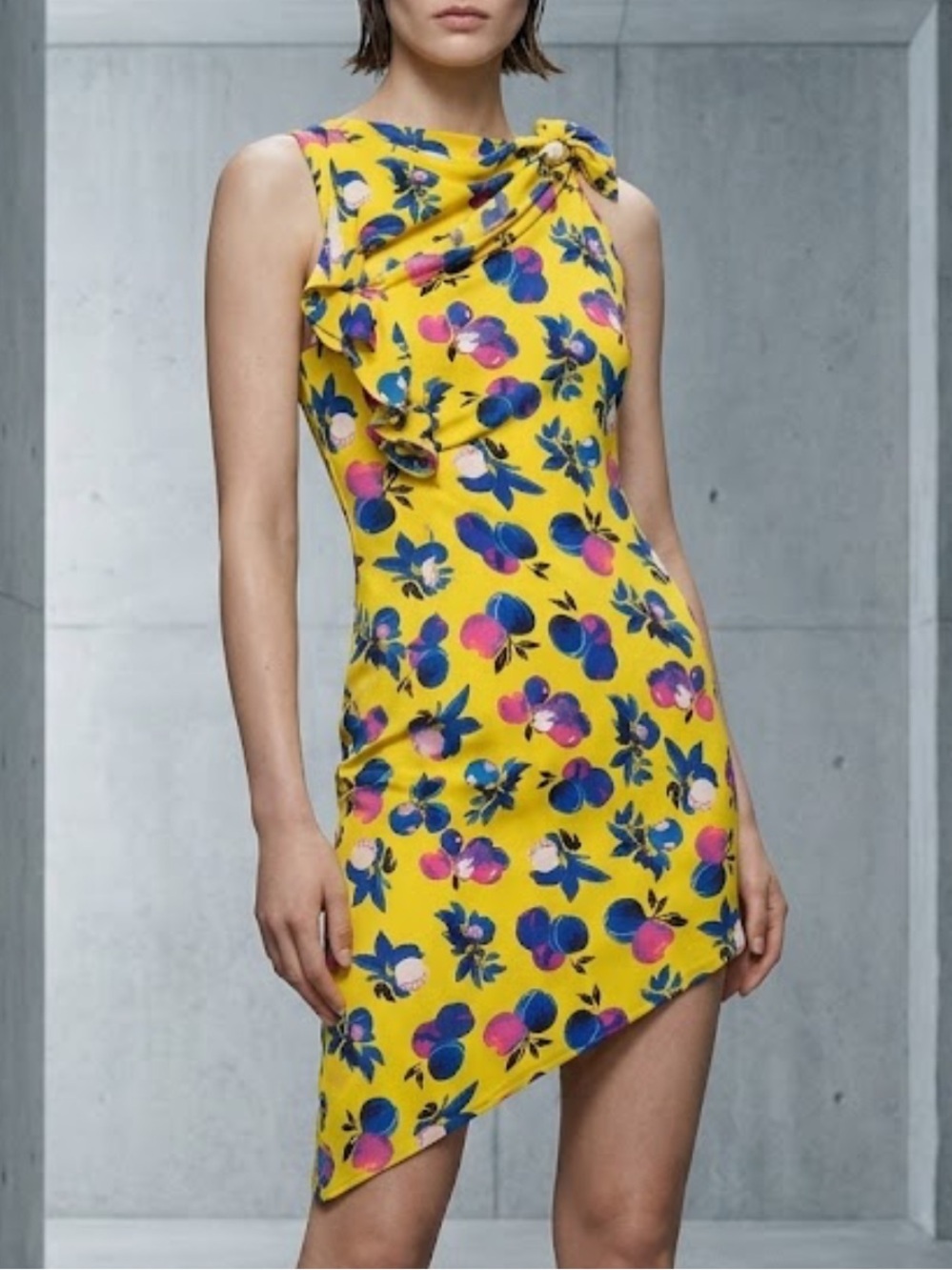 Coperni Asymmetric Flower Mini Dress in Yellow Apples SOLD OUT NWT S